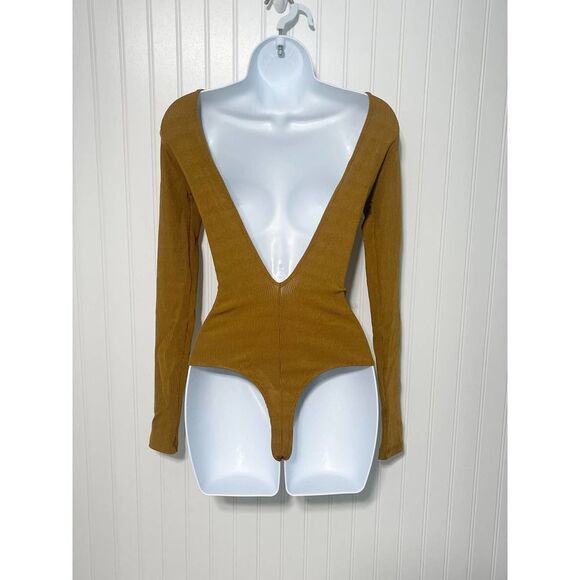 Goldsign The Rib Deep Bodysuit NWT Long Sleeve‎ Golden Yellow Ochre Small - Picture 4 of 16